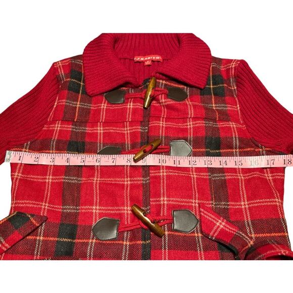 Vtg Sweater Coat Coatigan Wool Blend Toggle Plaid Belted S Red Preppy Academia - Picture 8 of 9